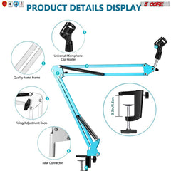 5 Core 30 Inch Scissors Arm Adjustable Microphone Desk Stand with Boom Suspension Tabletop Includes Mic Clip for Broadcasting Voice-Over YouTube Gaming MS ARM Blue