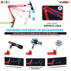 5 Core 30 Inch Scissors Arm Adjustable Microphone Desk Stand with Boom Suspension Tabletop Includes Mic Clip for Broadcasting Voice-Over YouTube Gaming MS ARM Red