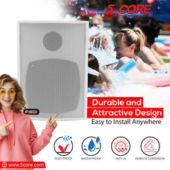 5 Core 4 Inch Outdoor Indoor Speaker 2 Way Pair 20W 8Ω High Performance Powerful Bass with Effortless Wall Mounting Swivel, All Weather Resistance, Stereo Sound for Garage Home White 13T WHT 2PCS