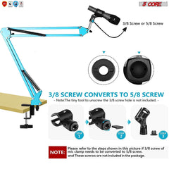 5 Core 30 Inch Scissors Arm Adjustable Microphone Desk Stand with Boom Suspension Tabletop Includes Mic Clip for Broadcasting Voice-Over YouTube Gaming MS ARM Blue