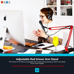 5 Core 30 Inch Scissors Arm Adjustable Microphone Desk Stand with Boom Suspension Tabletop Includes Mic Clip for Broadcasting Voice-Over YouTube Gaming MS ARM Red