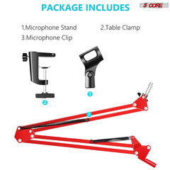 5 Core 30 Inch Scissors Arm Adjustable Microphone Desk Stand with Boom Suspension Tabletop Includes Mic Clip for Broadcasting Voice-Over YouTube Gaming MS ARM Red