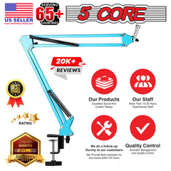 5 Core 30 Inch Scissors Arm Adjustable Microphone Desk Stand with Boom Suspension Tabletop Includes Mic Clip for Broadcasting Voice-Over YouTube Gaming MS ARM Blue