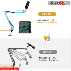 5 Core 30 Inch Scissors Arm Adjustable Microphone Desk Stand with Boom Suspension Tabletop Includes Mic Clip for Broadcasting Voice-Over YouTube Gaming MS ARM Blue