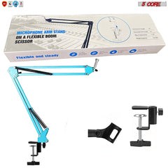 5 Core 30 Inch Scissors Arm Adjustable Microphone Desk Stand with Boom Suspension Tabletop Includes Mic Clip for Broadcasting Voice-Over YouTube Gaming MS ARM Blue