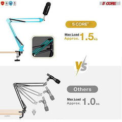 5 Core 30 Inch Scissors Arm Adjustable Microphone Desk Stand with Boom Suspension Tabletop Includes Mic Clip for Broadcasting Voice-Over YouTube Gaming MS ARM Blue