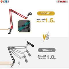 5 Core 30 Inch Scissors Arm Adjustable Microphone Desk Stand with Boom Suspension Tabletop Includes Mic Clip for Broadcasting Voice-Over YouTube Gaming MS ARM Red