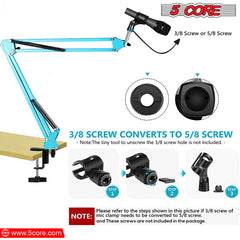 5 Core 30 Inch Scissors Arm Adjustable Microphone Desk Stand with Boom Suspension Tabletop Includes Mic Clip for Broadcasting Voice-Over YouTube Gaming MS ARM Blue